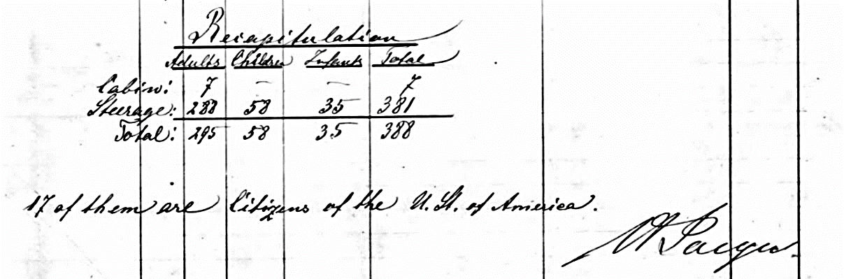 SS Nurnberg ship manifest, May 16, 1875