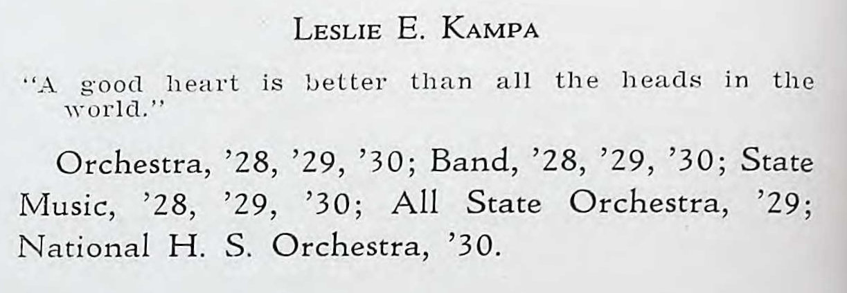 Leslie E. Kampa, 1930