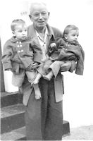 Grandpa Joe Kampa and the Kirkpatrick twins, Christmas 1953
