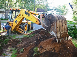Water pipe replacement excavation at old Kampa home in St. Cloud, MN