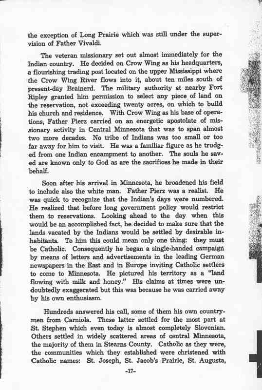 A Century of Living with Christ:  Brief Historical Sketch, Diocese of St. Cloud, MN, 1852-1952, page 17.