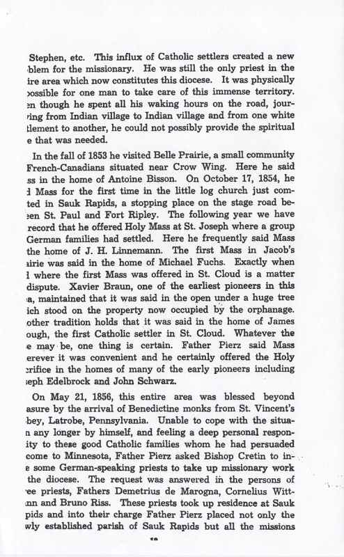 A Century of Living with Christ:  Brief Historical Sketch, Diocese of St. Cloud, MN, 1852-1952, page 18.