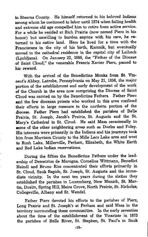 A Century of Living with Christ:  Brief Historical Sketch, Diocese of St. Cloud, MN, 1852-1952, page 19.