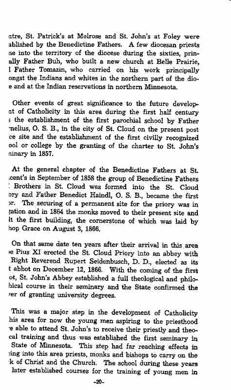 A Century of Living with Christ:  Brief Historical Sketch, Diocese of St. Cloud, MN, 1852-1952, page 20.