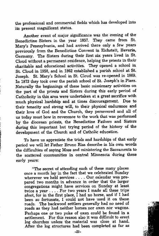 A Century of Living with Christ:  Brief Historical Sketch, Diocese of St. Cloud, MN, 1852-1952, page 21.