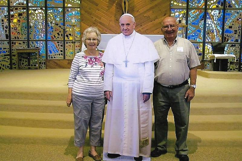 Lois and Ralph Mullally with the Pope at church, Aug. 8, 2017