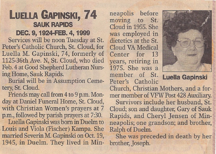 Louella Gapinski obituary