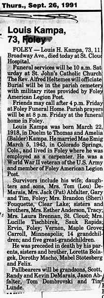 Obituary of Louis H. Kampa.