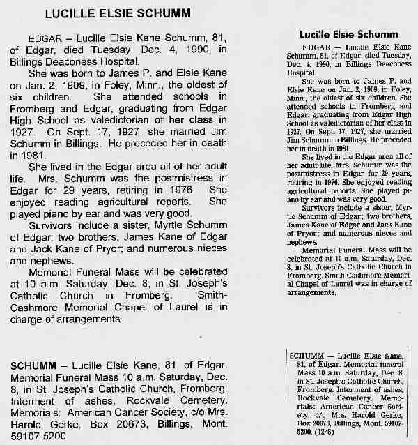 Obituary of Lucille Elsie Schumm