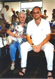 Helen Lundblad (n&eacute;e Stimler) holding Dime, and her son Chris Lundblad.