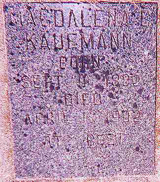 Magdalena L. Kaufmann's Gravestone, Clear Lake, MN.