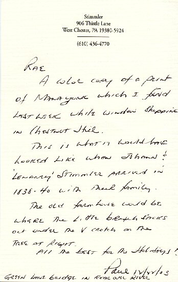 Note regarding Manayunk print by Paul T. Stimmler, December 22, 2003.