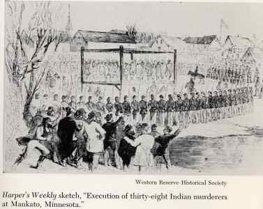 Harper's Weekly sketch, 'Execution of thirty-eight Indian murderers at Mankato, Minnesota.'