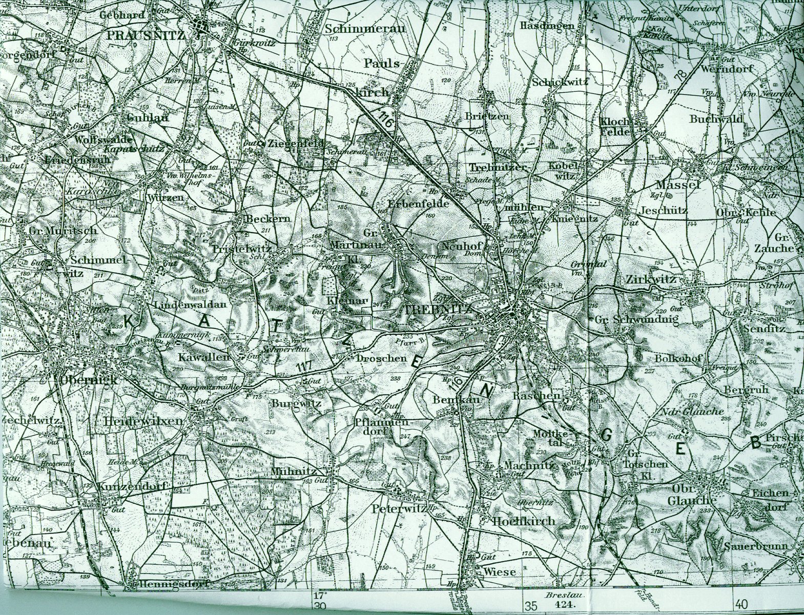 Full-size Map of Kanitz, Peterwitz, Massel and Kloch Felder.