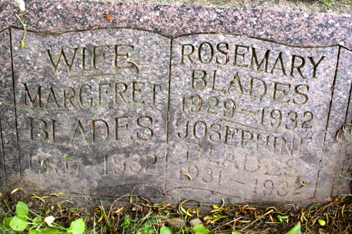 Gravestone of Margaret, Rosemary and Josephine Blades