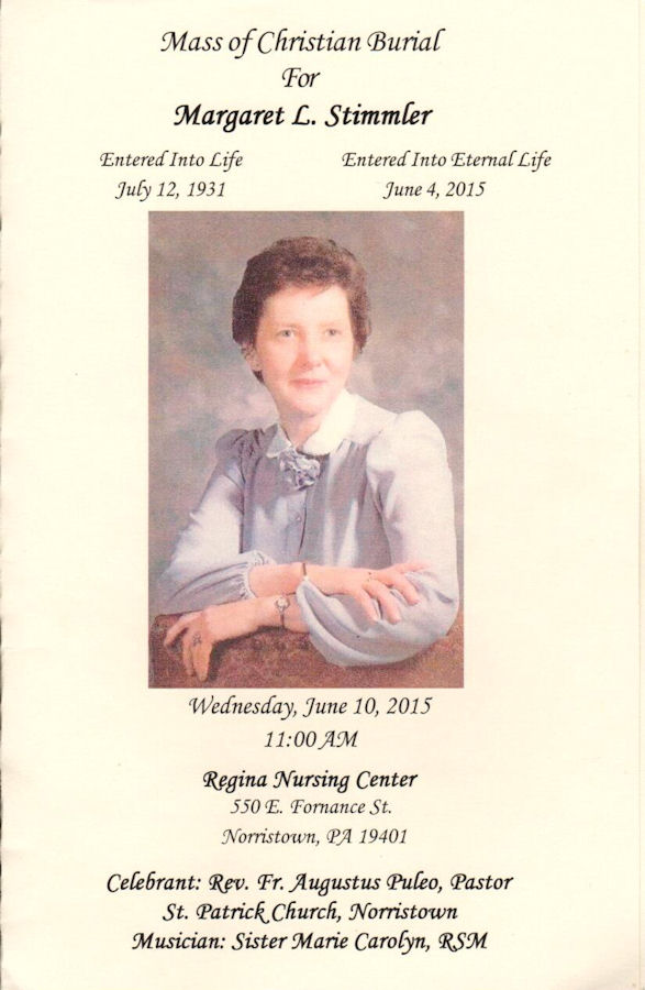 The Mass of Christian Burial for Margaret L. Stimmler, page 1