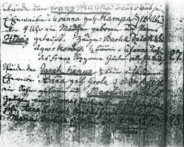 Martin Kampa Baptismal Certificate, Polska Nowa Wies.
