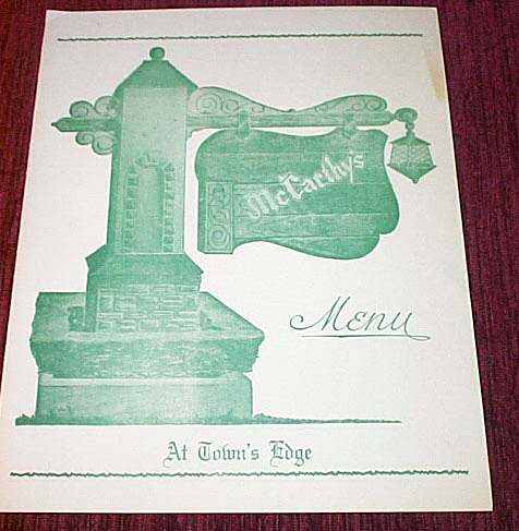 Cover of McCarthy's Restaurant Menu - 'At Town's Edge'