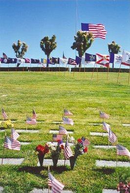 View towards grave of Richard and Diane Stimler, Memorial Day, May 29, 2000.