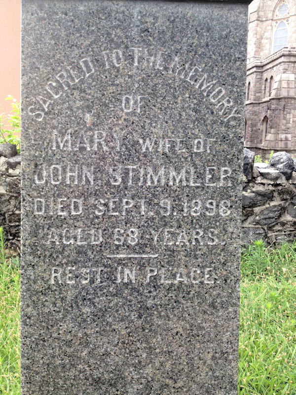 Gravestone of Mary Stimmler, St. John the Baptist Church, Manayunk, PA