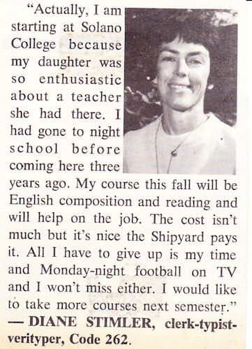 Diane Stimler, clerk-typist, on night school courses at Solano College