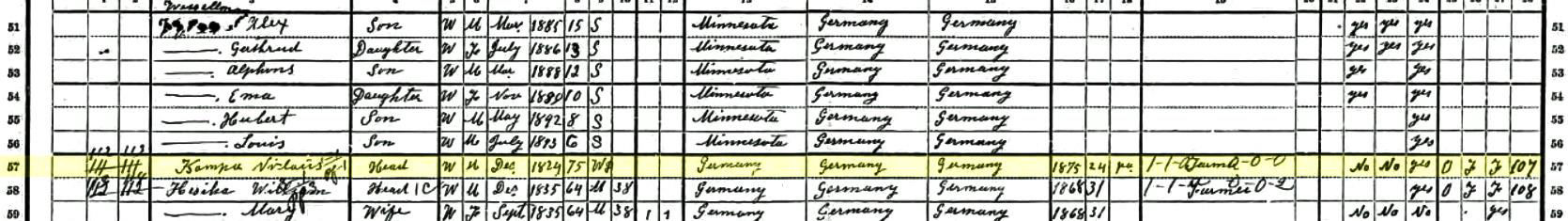 Niclaus Kampa in the 1900 federal census