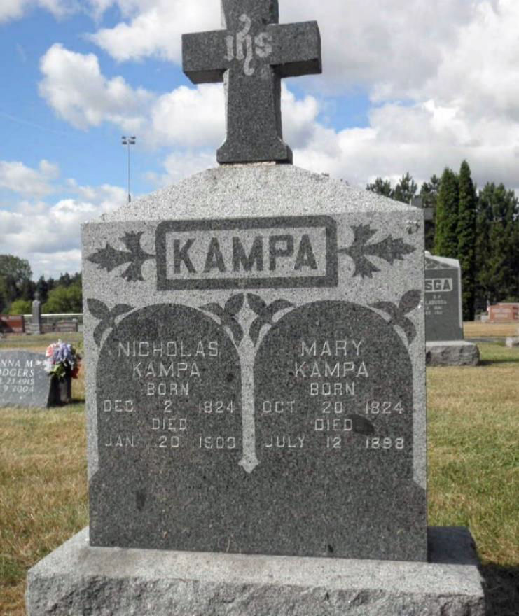 Nicholas and Mary Kampa's gravestone, St. Lawrence Cemetery, Duelm, Benton, Minnesota