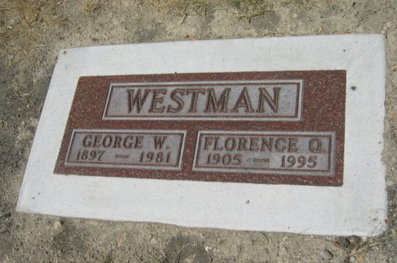 Florence G. Westman (n&eacute;e Qvale)'s Gravestone, Fairview Cemetery, Willmar, MN.