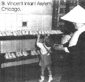 Orphan shoes at St. Vincent's Orphan Asylum, Chicago IL.