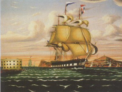 Packet Ship Passing Castle Williams, New York Harbor by Thomas Chambers (1808-1869) c. 1838-1845