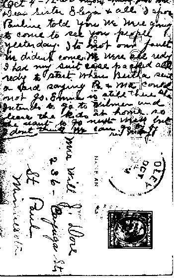 Postcard from Mary Stimler (n&eacute;e Kampa) to Elizabeth Dore (n&eacute;e Kampa) dated Oct. 4, 1912.