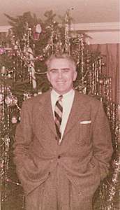Dick Qvale at home, Christmas late 1940's.