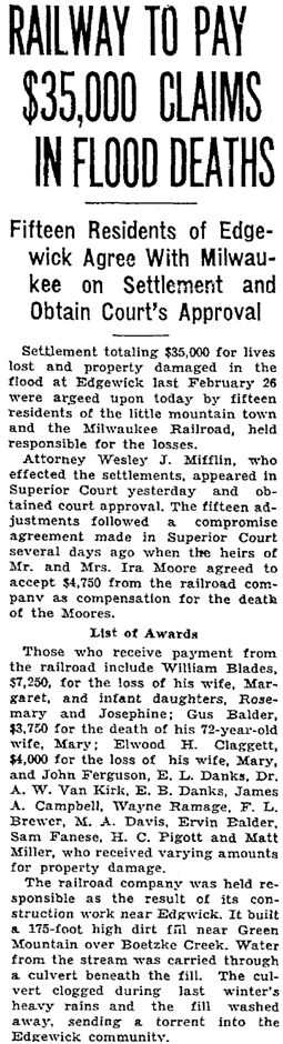 Railway to Pay $35,000 Claims in Flood Deaths