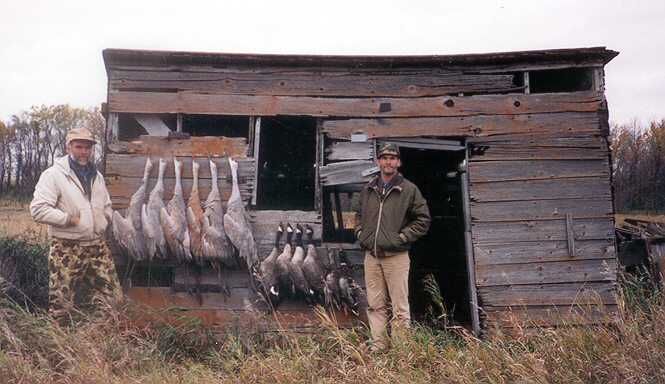 Ray Greenwood and friend Jim Piehl after a sandhill crane and goose hunt in northwestern ND, 1994.