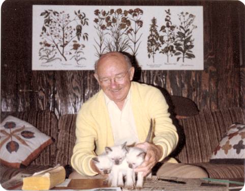 Ray Greenwood with kittens, Summer 1980.