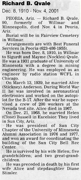 Obituary of Richard B. Qvale