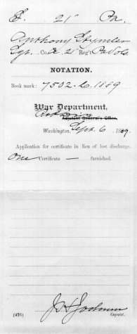 Franz Anton Stimler's Civil War Record, page one.