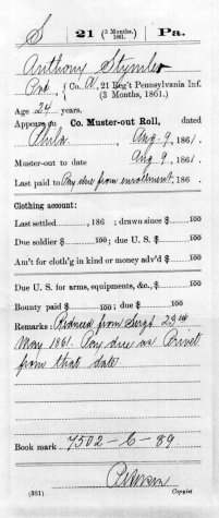 Franz Anton Stimler's Civil War Record, page two.
