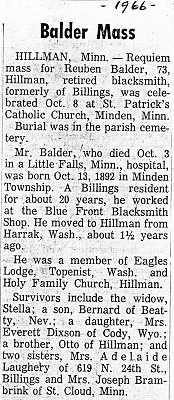 Billings Gazette Obituary of Reuben Balder.