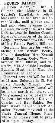 Billings Gazette Obituary of Reuben Balder.