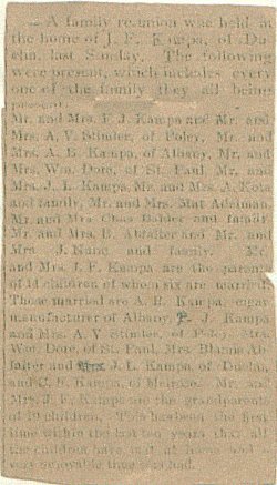 Kampa Family Reunion newspaper clipping.