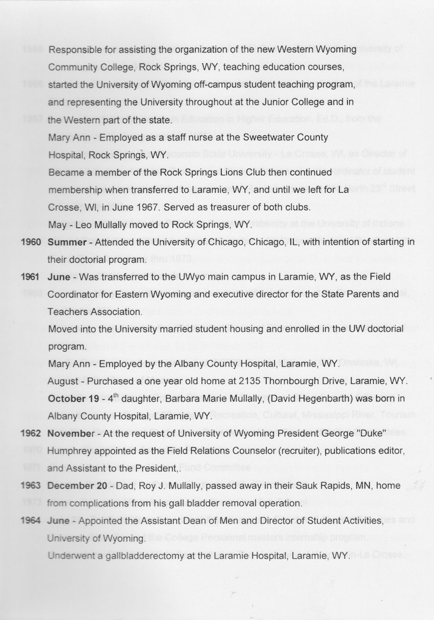 Riding the Rapids, a Chronology of the Life of Robert R. Mullally, Ed.D., page 7