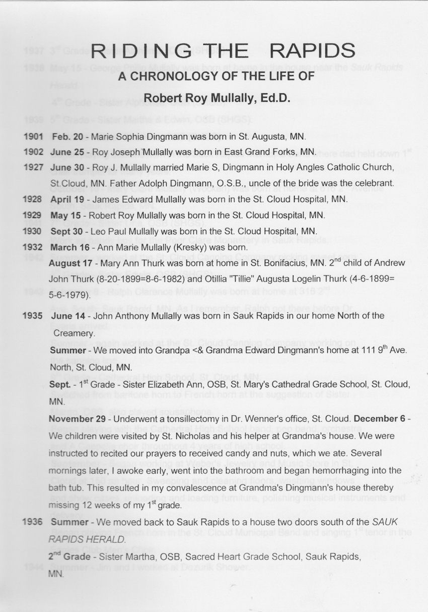 Riding the Rapids, a Chronology of the Life of Robert R. Mullally, Ed.D., page 1