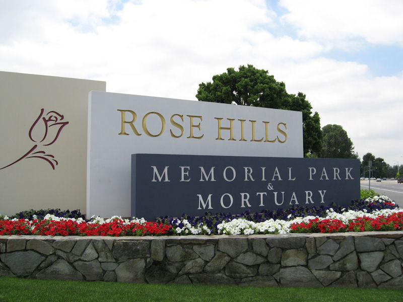 Entrance to Rose Hills Memorial Park, WHittier, Los Angeles, California