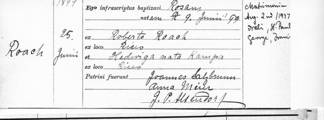 Baptism record of Rose Roche