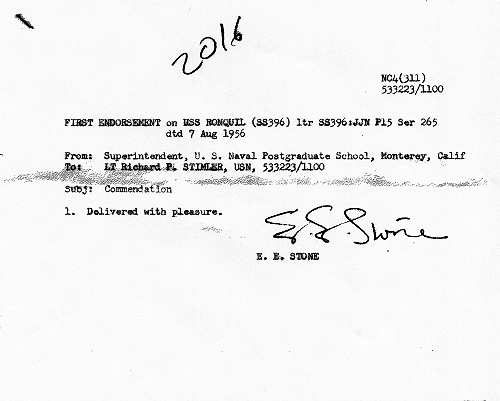 Letter from Superintendent, U.S. Naval Postgraduate School, Monterey, Calif.