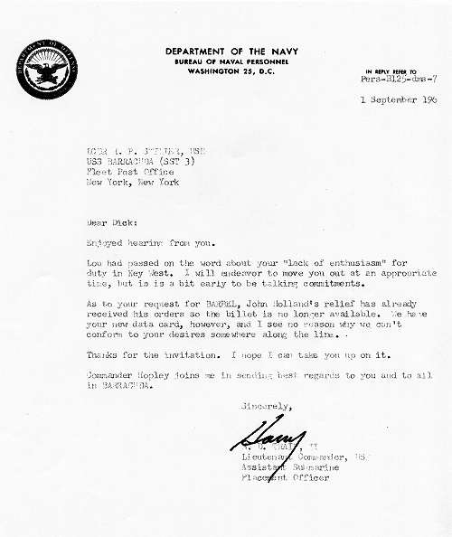 Response to a letter requesting change of duty.