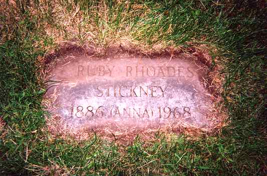 Gravestone of Ruby Stickney (n&eacute;e Rhoades), St. Mary's Cemetery, Minneapolis, MN.