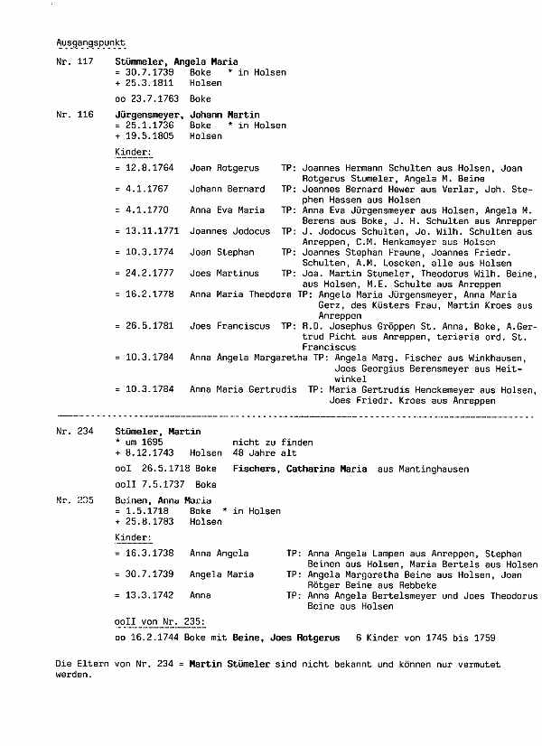 Second page of letter from W. A. Schmitz to Martin Holz dated May 5, 2003 regarding ancestor lineages for St&uuml;mmler surname.
