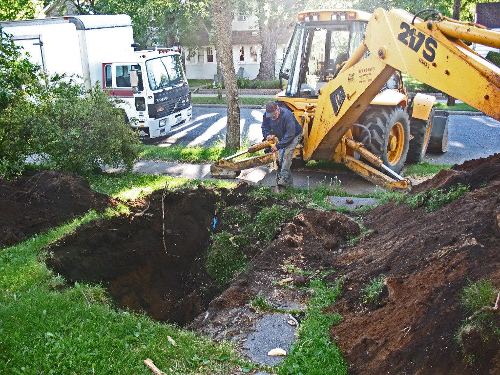 Water pipe replacement excavation at old Kampa home in St. Cloud, MN